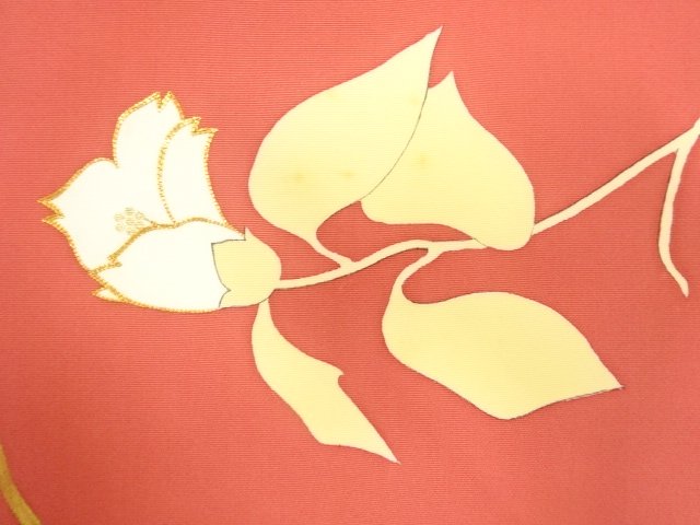 アンティーク　塩瀬　枝花模様刺繍名古屋帯